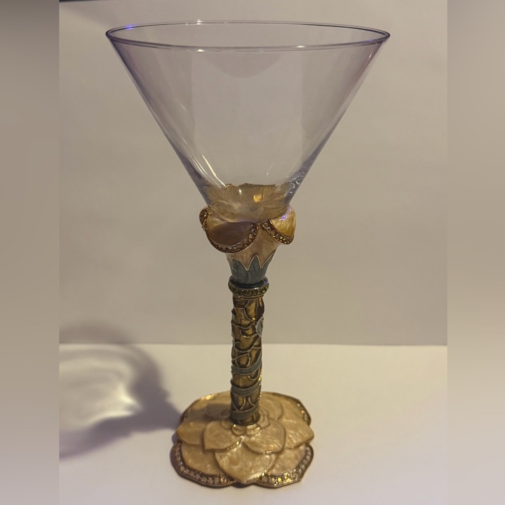 2 Saints Swarovski Crystal Jeweled and Enamel Flower Stem Martini Glass